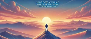 Une illustration sereine et symbolique inspirant la résilience, reflétant l'idée de Friedrich Nietzsche selon laquelle surmonter l'adversité renforce la force intérieure. L'image évoque un chemin sinueux traversant un paysage paisible, symbolisant la progression à travers les défis et la quête de dépassement personnel.