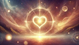 Illustration d’un cœur lumineux entouré d’un halo de lumière, symbolisant l’intuition, la guidance spirituelle et le chemin intérieur vers l’alignement personnel.