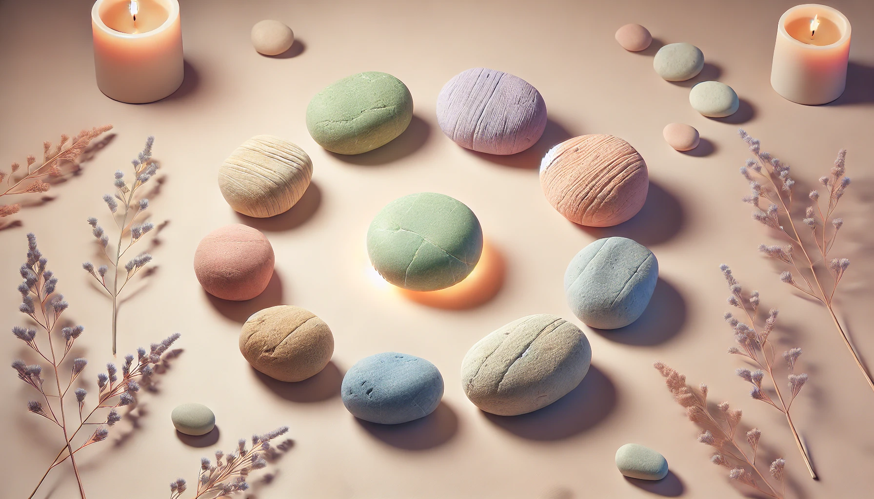 Cette illustration représente un cercle de 9 pierres, avec une au centre légèrement rayonnante, pour illustrer l’intégration du 5e accord toltèque comme clé d’unité et de sagesse